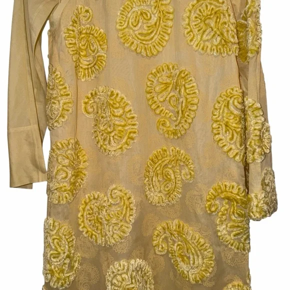Jil Sander Yellow Embroidered Paisley Kaftan Midi Dress Cotton Sheer IT36 US 2 - Picture 5 of 15